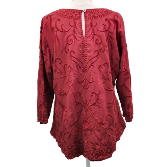 Parsley & Sage Tunic Top XL Maroon Embroidered Bohemian - Picture 4 of 12